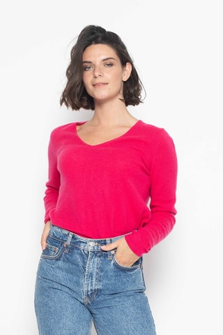 Pull Galise 100% cachemire, 2 fils - Col en V - Fuchsia