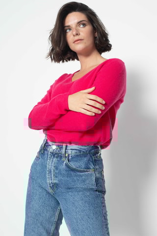 Pull Galise 100% cachemire, 2 fils - Col en V - Fuchsia