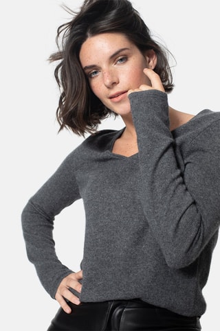 Pull Galise 100% cachemire, 2 fils - Col en V - Anthracite chiné