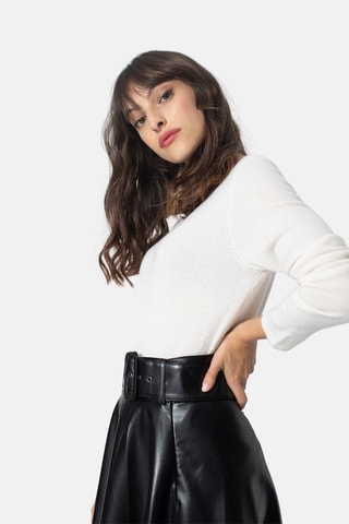 Pull Epéna 100% cachemire, 2 fils - Col rond - Blanc