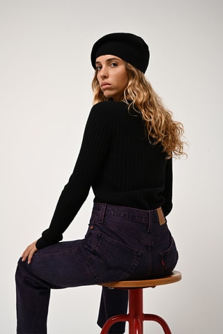 Pull Bella 100% cachemire, 2 fils - Col rond - Noir