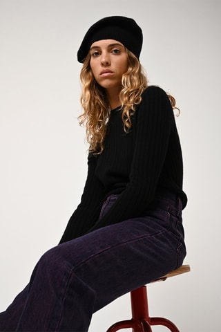 Pull Bella 100% cachemire, 2 fils - Col rond - Noir