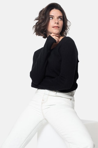 Pull Epéna 100% cachemire, 2 fils - Encolure en U - Noir