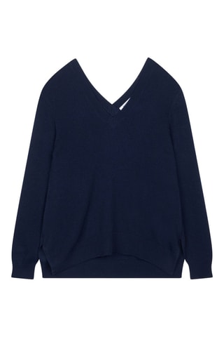 Pull Giegn 100% cachemire, 2 fils - Col en V - Bleu marine