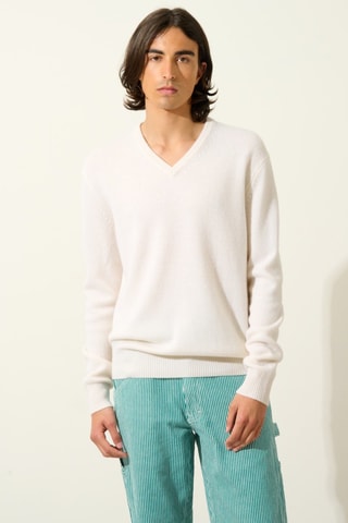 Pull Victor 100% cachemire, 4 fils - Col en V - Neige