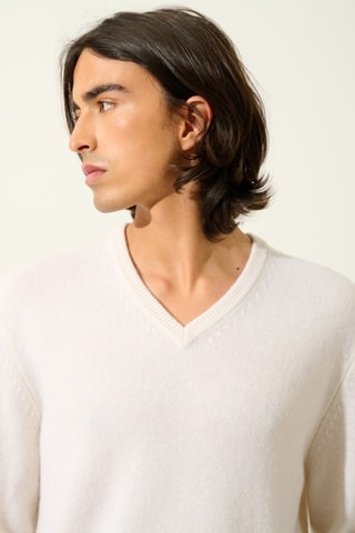 Pull Victor 100% cachemire, 4 fils - Col en V - Neige