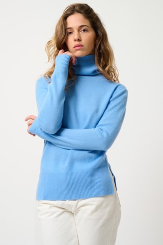 Pull Fornet 100% cachemire, 2 fils - Col montant - Bleu