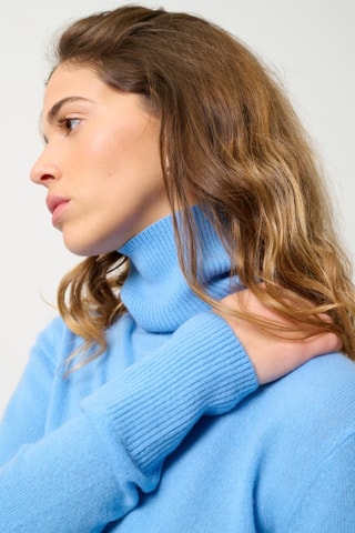 Pull Fornet 100% cachemire, 2 fils - Col montant - Bleu