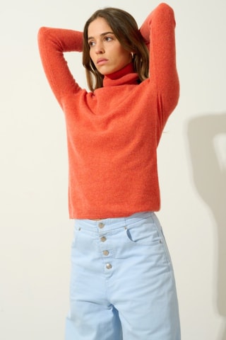 Pull Bise 100% cachemire, 2 fils - Col montant - Orange 