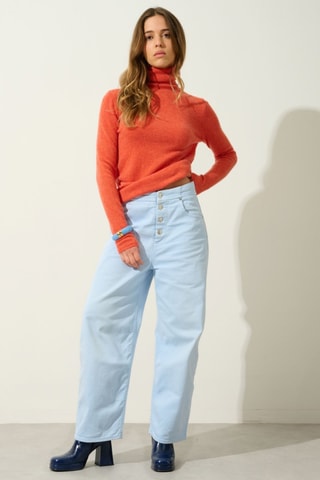 Pull Bise 100% cachemire, 2 fils - Col montant - Orange 