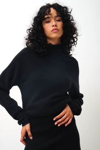 Pull Collin 100% cachemire, 2 fils - Col montant - Noir