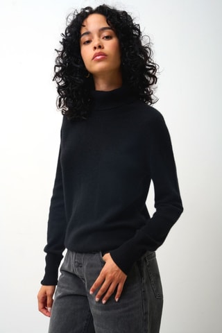 Pull Dolce 100% cachemire, 2 fils - Col montant - Noir