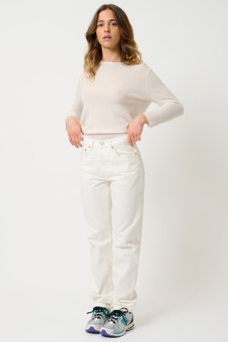 Pull Estaris 100% cachemire, 2 fils - Col rond - Blanc