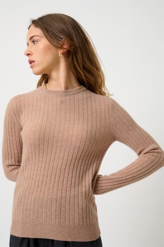 Pull Bella 100% cachemire, 2 fils - Col rond - Beige