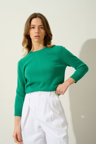 Pull Estaris 100% cachemire, 2 fils - Col rond - Vert