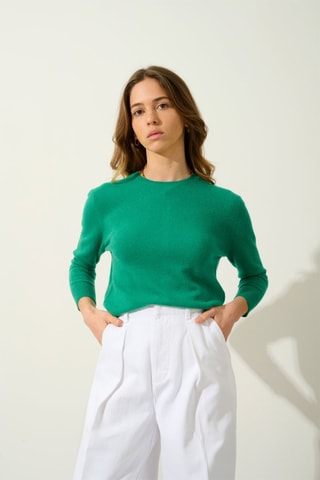 Pull Estaris 100% cachemire, 2 fils - Col rond - Vert