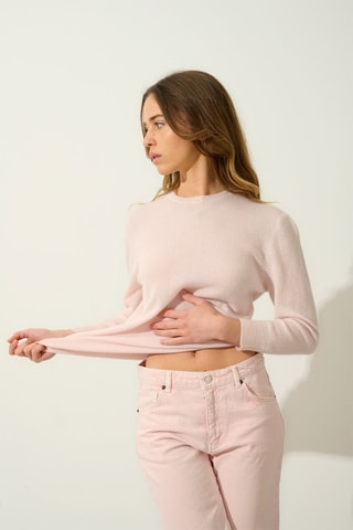 Pull Estaris 100% cachemire, 2 fils - Col rond - Rose
