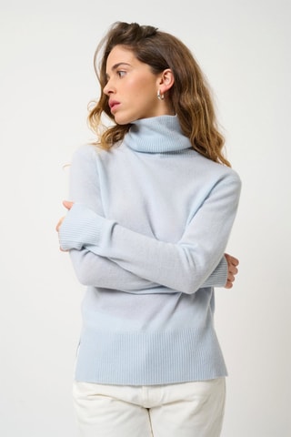 Pull Fornet 100% cachemire, 2 fils - Col montant - Bleu