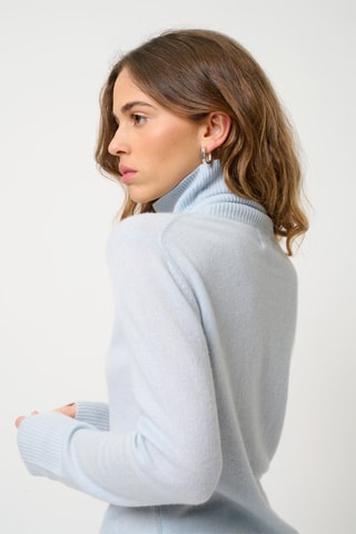 Pull Fornet 100% cachemire, 2 fils - Col montant - Bleu