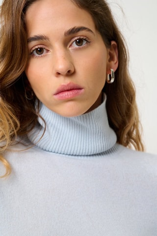 Pull Fornet 100% cachemire, 2 fils - Col montant - Bleu