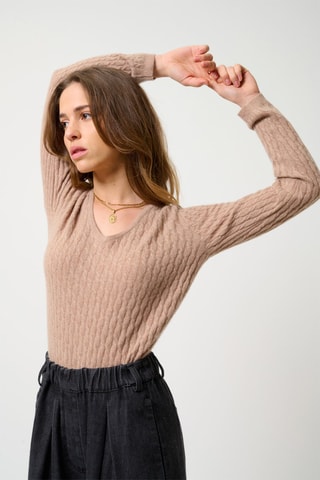Pull Grasmoor 100% cachemire, 2 fils - Col en V - Beige