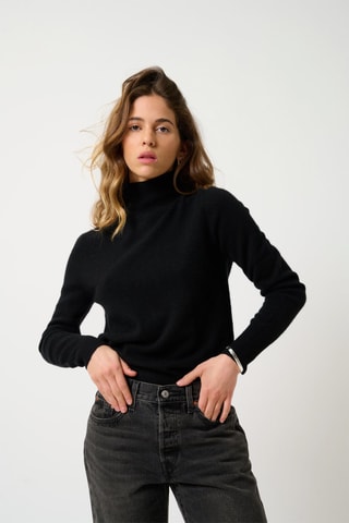 Pull Eileen 100% cachemire, 2 fils - Col montant - Noir