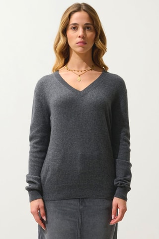Pull Gardoria 100% cachemire, 2 fils - Col en V - Anthracite chiné