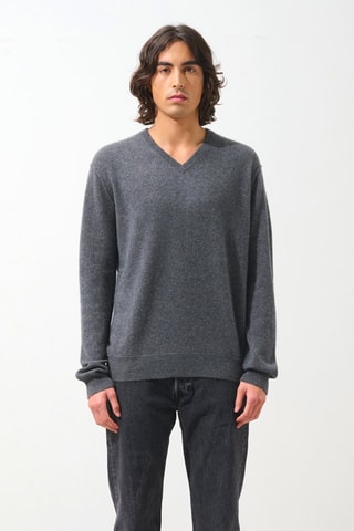 Pull Timeo 100% cachemire, 2 fils - Col en V - Anthracite chiné