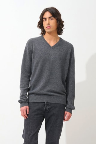 Pull Timeo 100% cachemire, 2 fils - Col en V - Anthracite chiné