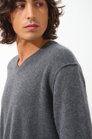 Pull Timeo 100% cachemire, 2 fils - Col en V - Anthracite chiné