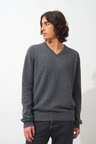 Pull Timeo 100% cachemire, 2 fils - Col en V - Anthracite chiné