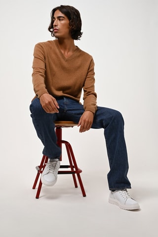 Pull Agel 100% cachemire, 2 fils - Col en V - Noisette