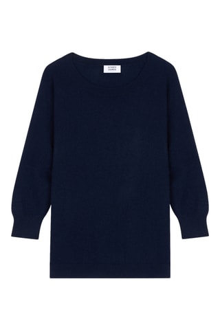 Pull Goléon 100% cachemire, 2 fils - Col bateau - Bleu marine