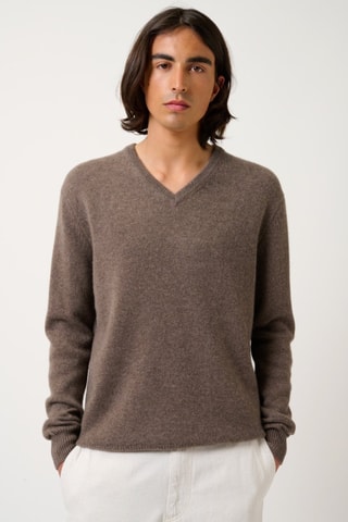 Pull Victor 100% cachemire, 4 fils - Col en V - Taupe chiné