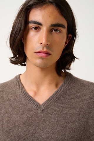 Pull Victor 100% cachemire, 4 fils - Col en V - Taupe chiné