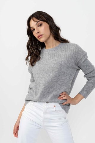Pull Daria 100% cachemire, 2 fils - Col rond - Gris chiné