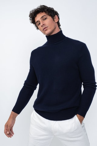Pull Martin 100% cachemire, 4 fils - Col montant - Bleu marine