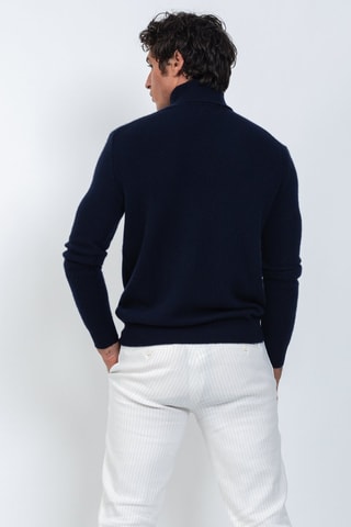 Pull Martin 100% cachemire, 4 fils - Col montant - Bleu marine