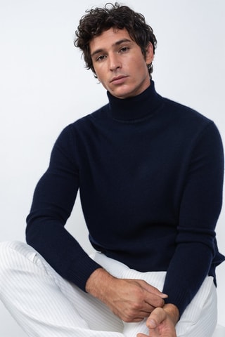 Pull Martin 100% cachemire, 4 fils - Col montant - Bleu marine