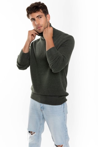 Pull Martin 100% cachemire, 4 fils - Col montant - Kaki chiné