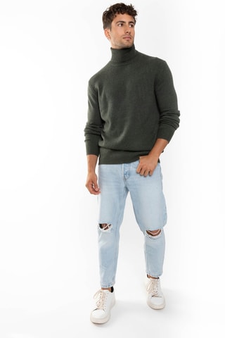 Pull Martin 100% cachemire, 4 fils - Col montant - Kaki chiné