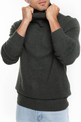 Pull Martin 100% cachemire, 4 fils - Col montant - Kaki chiné