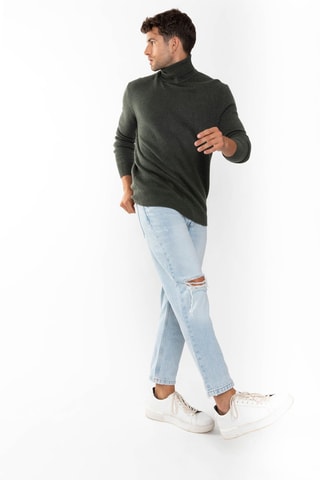 Pull Martin 100% cachemire, 4 fils - Col montant - Kaki chiné