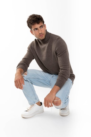 Pull Martin 100% cachemire, 4 fils - Col montant - Taupe chiné