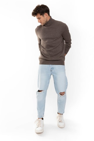 Pull Martin 100% cachemire, 4 fils - Col montant - Taupe chiné