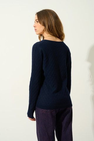 Pull Grasmoor 100% cachemire, 2 fils - Col en V - Bleu