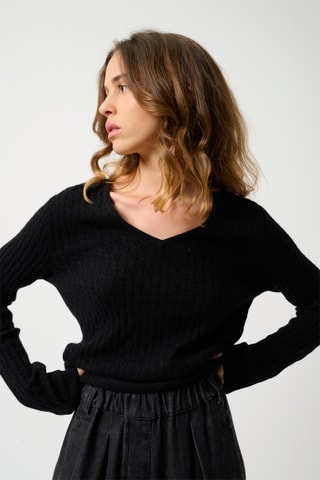 Pull Grasmoor 100% cachemire, 2 fils - Col en V - Noir