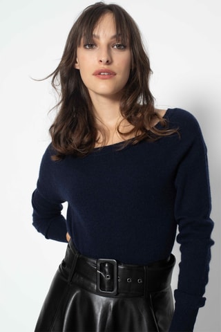 Pull Diabona 100% cachemire, 2 fils - Encolure bateau - Bleu marine