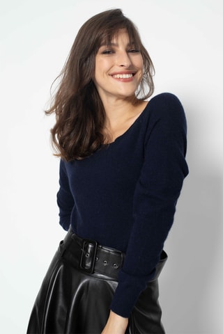 Pull Diabona 100% cachemire, 2 fils - Encolure bateau - Bleu marine