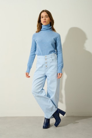 Pull Cassy 100% cachemire, 2 fils - Col montant - Bleu